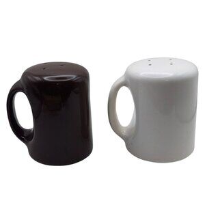 Vintage Omnibus Large Ceramic Brown & White Salt & Pepper Shaker Set Japan